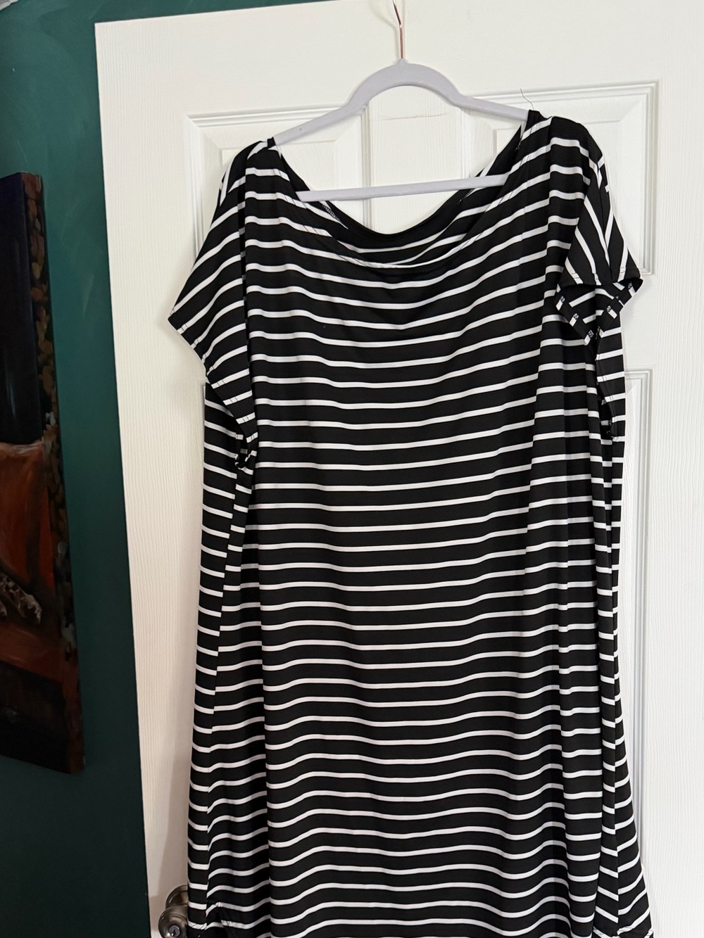 Women's Black & White Striped Dress - Classic Boatneck